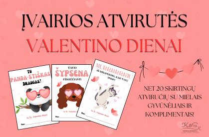 20 skirtingų atviručių Šv. Valentino dienai su mielais gyvūnėliais ir komplimentais