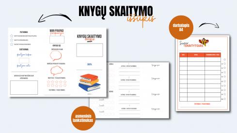 Knygų skaitymo iššūkis. Lankstinukas ir darbalapis.