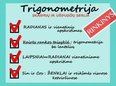 RINKINYS Trigonometrija: Radianas Vienetinis apskritimas Kairės rankos taisyklė Sin Cos - SKAIDRĖS