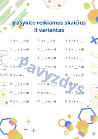 Užduotys ir žaidimai, žinių patikrinimas - DAUGYBOS LENTELĖ