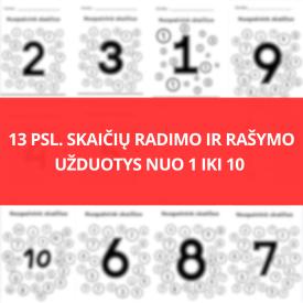 1-10 SKAIČIŲ RAŠYMO IR IEŠKOJIMO UŽDUOTYS 13 PSL.