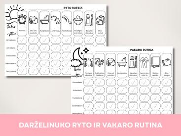 Darželinuko ryto ir vakaro rutina: 2 spalvinami plakatai A4 PDF, Vaikams 2-6 m., Atsispausdink pats