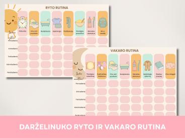 Darželinuko ryto ir vakaro rutina: 2 spalvoti plakatai A4 PDF, Vaikams 2-6 m., Atsispausdink pats