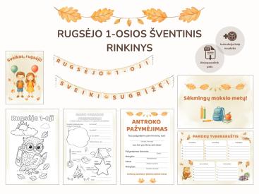Rugsėjo 1-osios šventinis rinkinys: dekoracijos, užduotys ir spalvinimas
