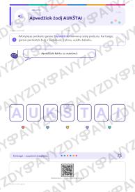 Aukšti ir žemi garsai 1-2 kl.: 20 užduočių, SUP, stalo žaidimas ir QR
