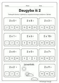 Daugybos lentelė iš 2, 3, 4, 5, 6, 7, 8, 9