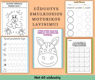 Užduotys smulkiosios motorikos lavinimui. Įvairių figūrų pažinimas. Spalvinimas