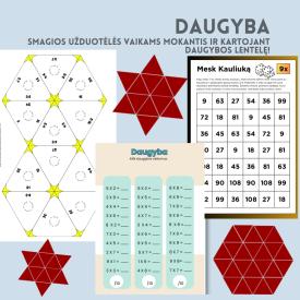 Daugyba. Smagios užduotys daugybos lentelei įtvirtinti. Daugybos veiksmai nuo 2 iki 9.