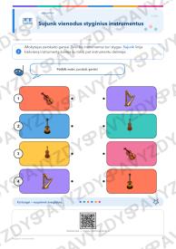 Styginiai instrumentai 1-2 kl.: 20 užduočių, SUP, stalo žaidimas ir QR