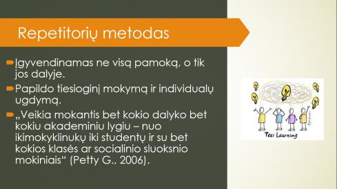 Repetitorių metodas. Įtraukusis ugdymas.