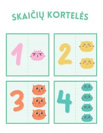 Skaičių kortelės su kačiukais 