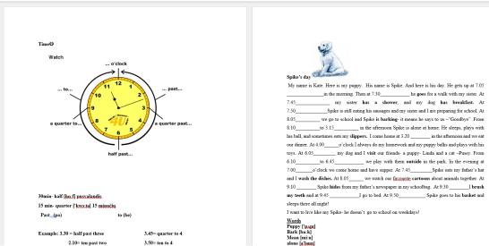 Time and clock for primary students