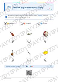 Styginiai instrumentai 1-2 kl.: 20 užduočių, SUP, stalo žaidimas ir QR