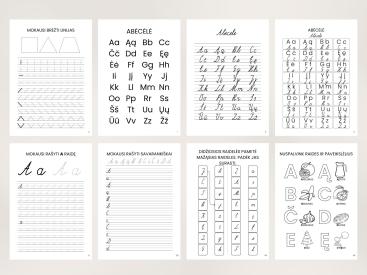 Rašytinių raidžių mokymosi pratybos: 49 puslapių PDF rašymo užduočių rinkinys, nespalvotas
