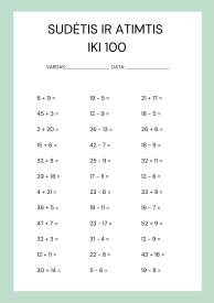 Sudėtis ir atimtis iki 100