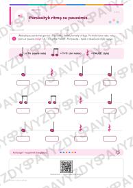 Pauzės ir tyla muzikoje 3-4 kl.: 20 užduočių, SUP, stalo žaidimas ir QR