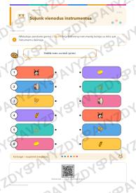 Mušamieji instrumentai 3-4 kl.: 20 užduočių, SUP, stalo žaidimas ir QR