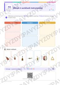 Styginiai instrumentai 3-4 kl.: 20 užduočių, SUP, stalo žaidimas ir QR