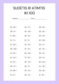 Sudėtis ir atimtis iki 100