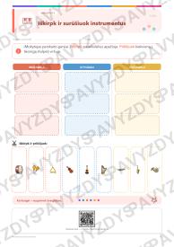 Mušamieji instrumentai 1-2 kl.: 20 užduočių, SUP, stalo žaidimas ir QR