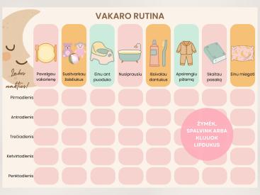 Darželinuko ryto ir vakaro rutina: 2 spalvoti plakatai A4 PDF, Vaikams 2-6 m., Atsispausdink pats
