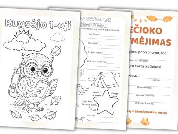 Rugsėjo 1-osios šventinis rinkinys: dekoracijos, užduotys ir spalvinimas