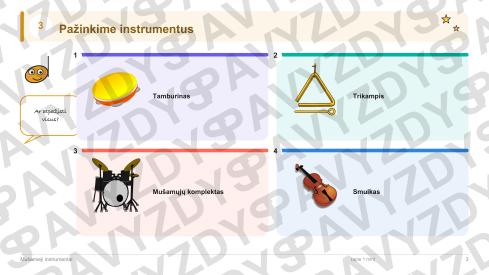 Mušamieji instrumentai 1-2 kl.: 20 užduočių, SUP, stalo žaidimas ir QR