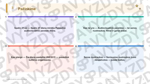 Audiovizualinio paveldo diena 1-2 kl.: 20 užduočių, SUP, stalo žaidimas ir QR