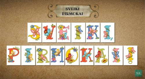 Sveiki, Pirmokai. Rugsėjo 1-osios užrašas-dekoracija ir paveikslėlių-dekoracijų rinkinys. 