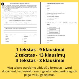 3 TEKSTO SUVOKIMO UŽDUOTYS  1 - 3 KLASIŲ MOKINIAMS