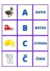 Abėcėlės dėlionė - raidė, žodis, paveikslėlis.