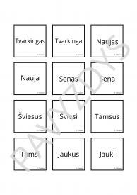 Būdvardžių, aprangos ir baldų kortelės
