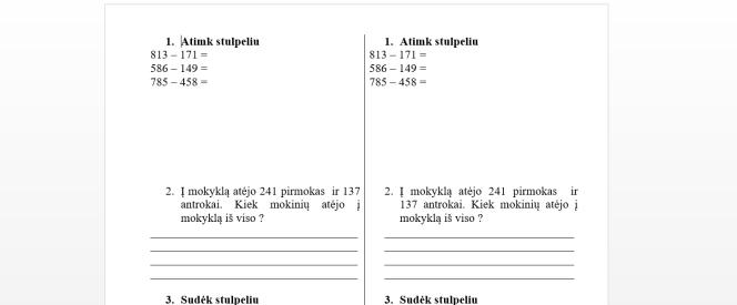 Sudėtisir atimtis stulpeliu