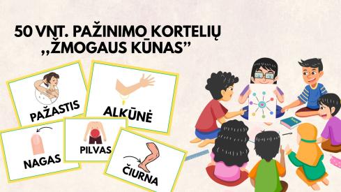 50 vnt. PAŽINIMO, ŽODŽIŲ MOKINIMOSI KORTELIŲ KŪNO DALYS