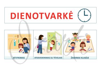 Iliustruotos dienos veiklų kortelės, dienotvarkė, dienos planas 