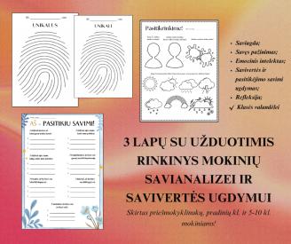 3 savianalizės, savivertės ir pasitikėjimo savimi užduočių rinkinys atsispausdinimui