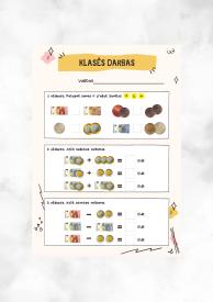 Matematikos darbo lapas su valiutomis