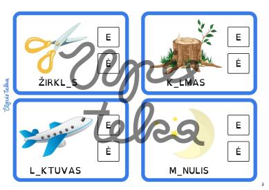 E ir Ė raidžių diferencijacija žodžiuose