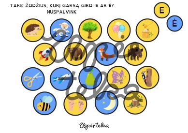 E ir Ė raidžių diferencijacija žodžiuose