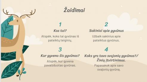 Pasidomėkime gyvūnų gyvenimu - skaidrės su interaktyviais žaidimais bei užduočių lapas
