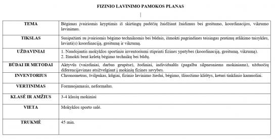 Fizinio lavinimo pamokos planas 3-4 klasių mokiniams