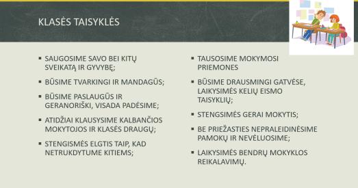 1 klasės taisyklės mokykloje