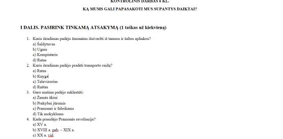 Kontrolinis darbas 6 klasei.