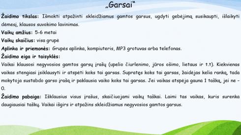Žaidimų įvairovė pažinimo kompetencijos ugdymui. Negyvoji gamta