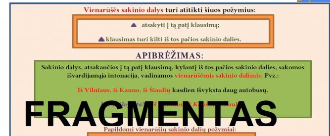 VIENARŪŠĖS SAKINIO DALYS