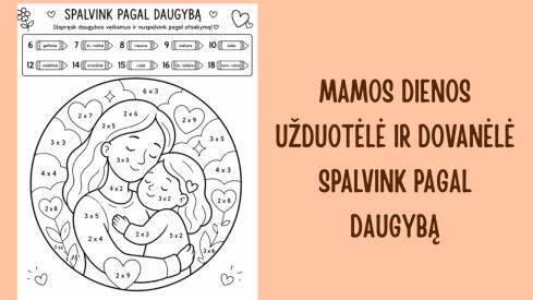 Užduotis mamos dienos proga, spalvinimas pagal daugybą