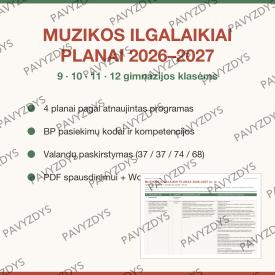 MUZIKOS ILGALAIKIAI PLANAI 2026-2027: 9, 10, 11 ir 12 klasei pagal atnaujintas programas