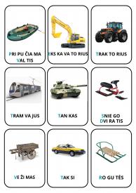 Kortelės skaitymui - muzikos instrumentai, transportas