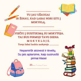 Kvietimas į susitikimą su būsima pirmos klasės mokytoja