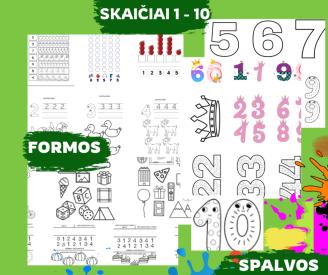 Skaičiai 1 - 10, formos, spalvos